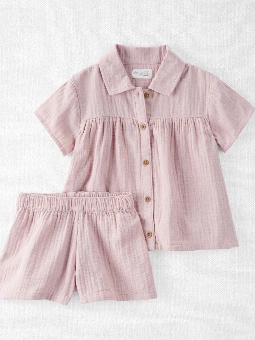 Carter's Light Pink Short-Sleeve Button-Front Pajama Set